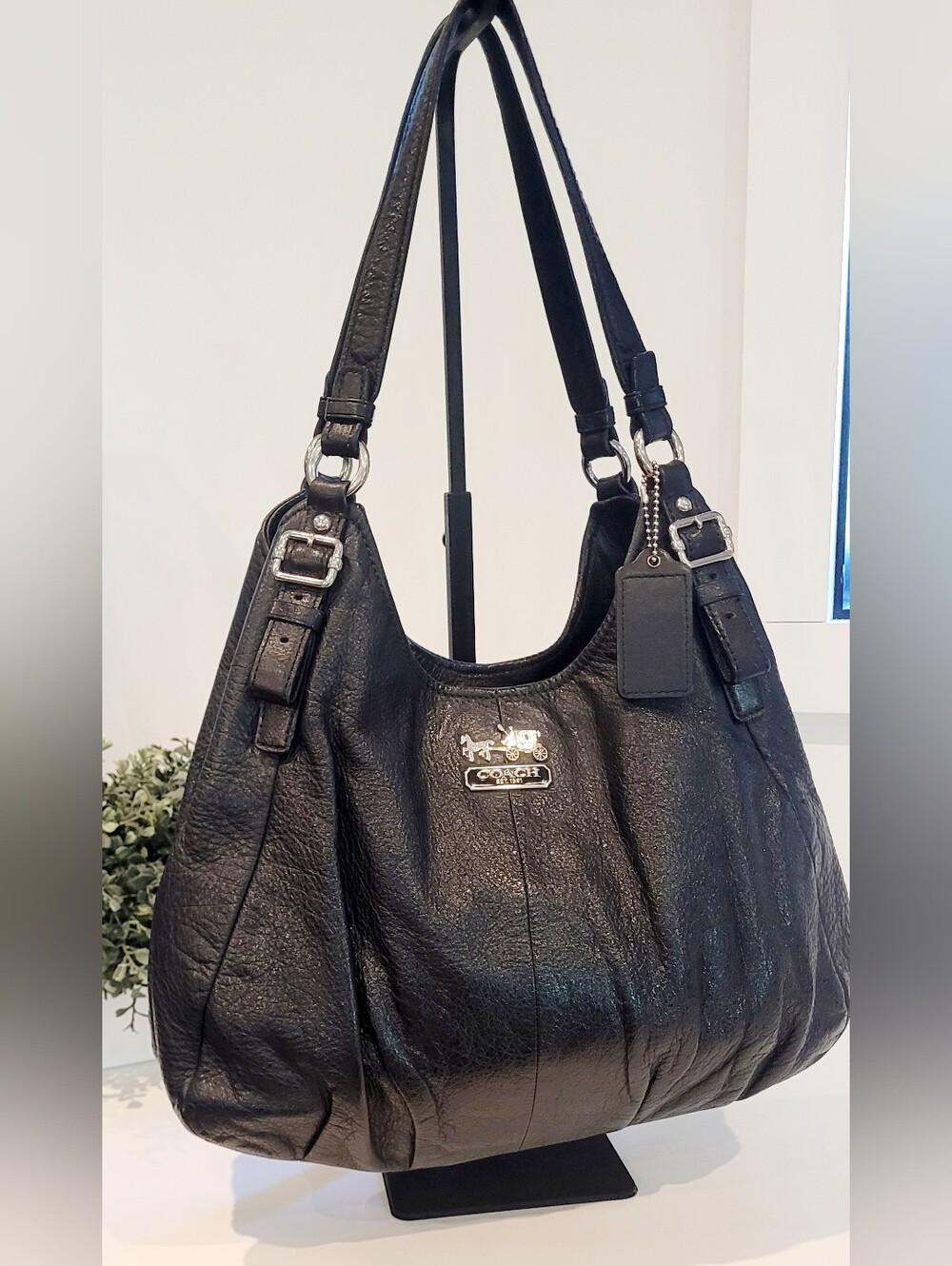 Coach Madison Maggie Black Leather Hobo Bag
